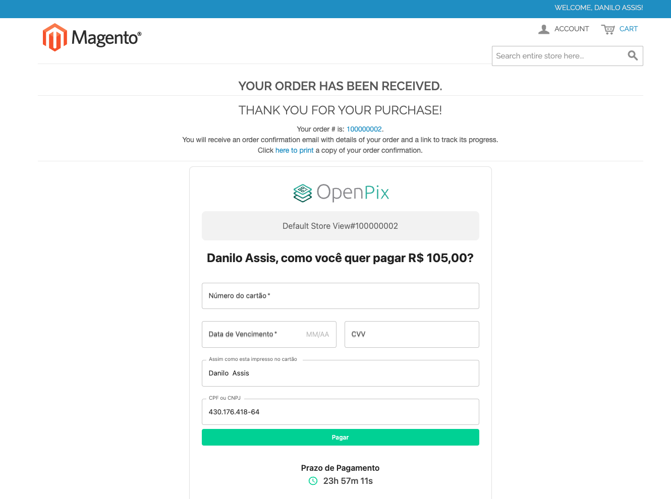 Pagando com OpenPix Parcelado